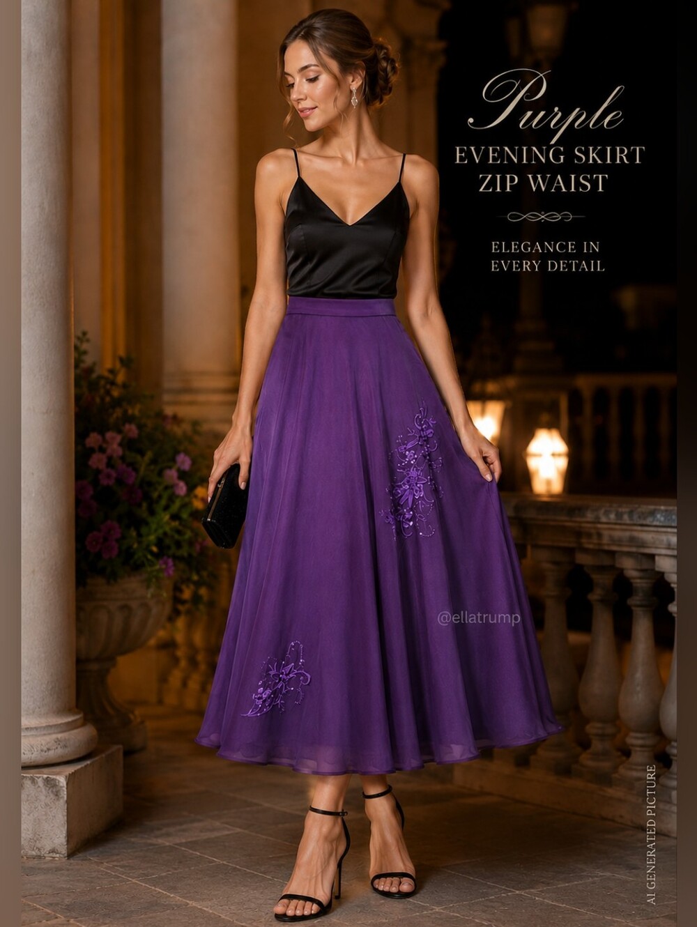 Papell Boutique Purple Evening Skirt Zip Waist Women's Size 14